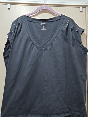 TORRID Black V-Neck Studded Shoulder Tank